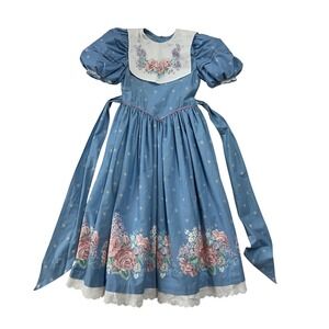 VTG Daisy Kingdom Girls Dress Size 12/14 See Measurements Roses Lilacs Prairie